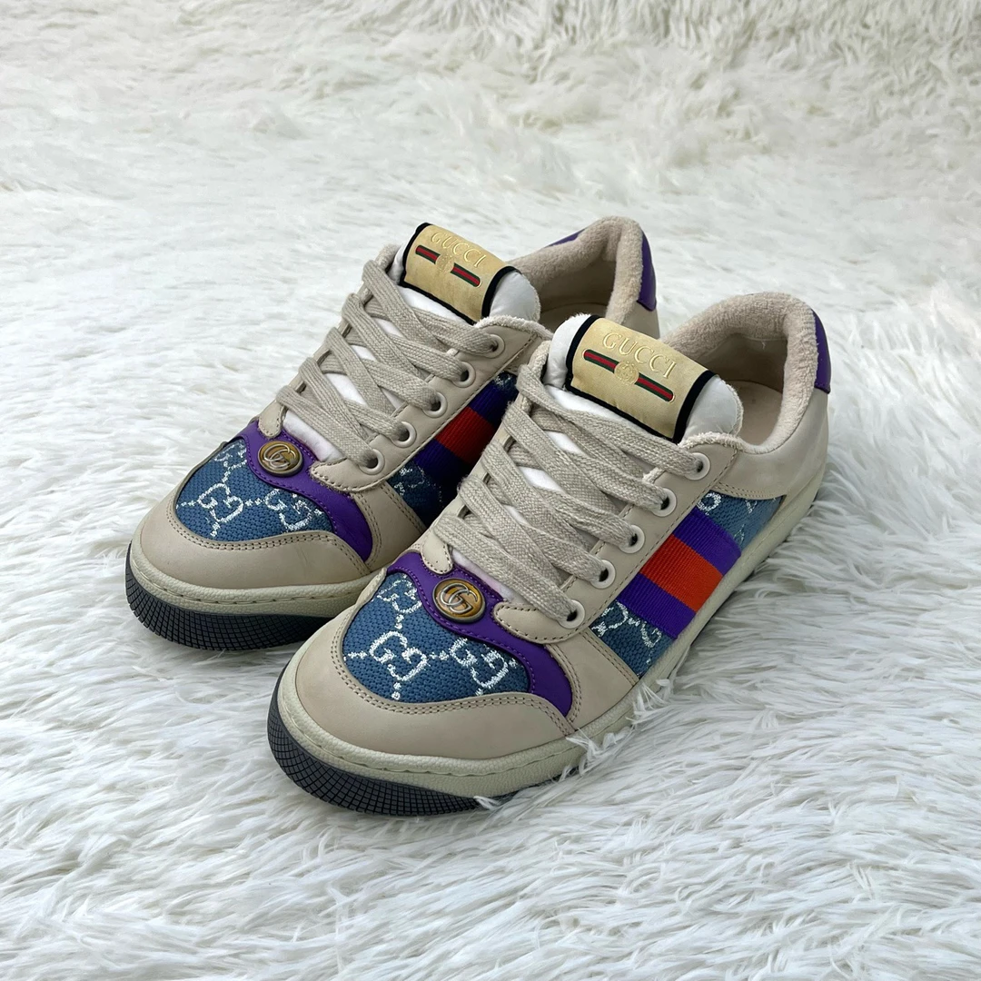 99新 GUCCI/古驰 双G珐琅logo满印 紫尾 脏脏鞋36码11888374