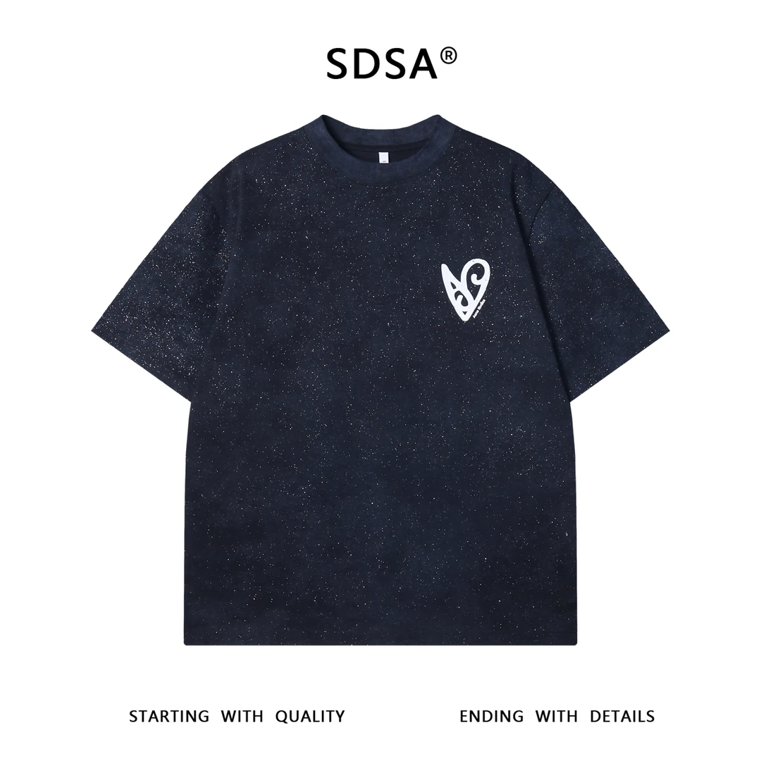 夏季高级感新款美式满天星爱心印花圆领短袖T恤时尚休闲宽松上衣