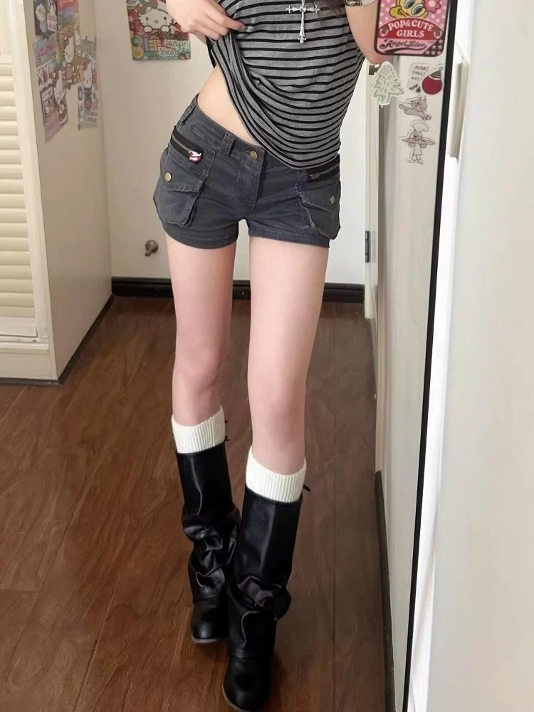 美式复古工装口袋牛仔短裤女夏季新款高街辣妹百搭显瘦a字热裤潮