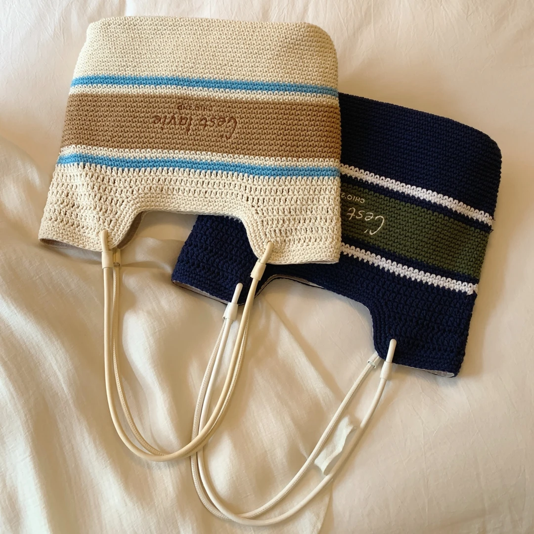 南风Chio2nd 托特包包女夏季手工条纹编织包手提单肩大包