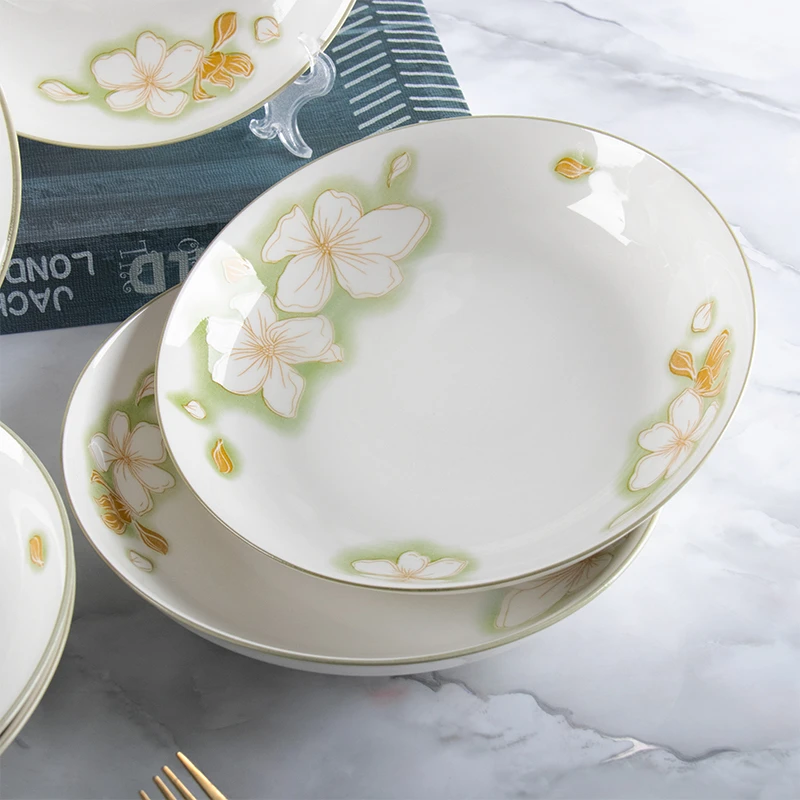 【10个装】家用陶瓷饭盘黄金叶6.25英寸圆盘菜盘果盘釉下彩餐具