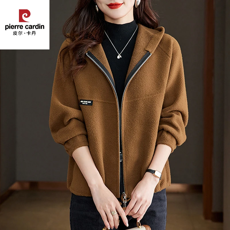 皮尔卡丹连帽衫羊毛衫拉链针织衫女开衫短款毛衣外套2025春秋新款