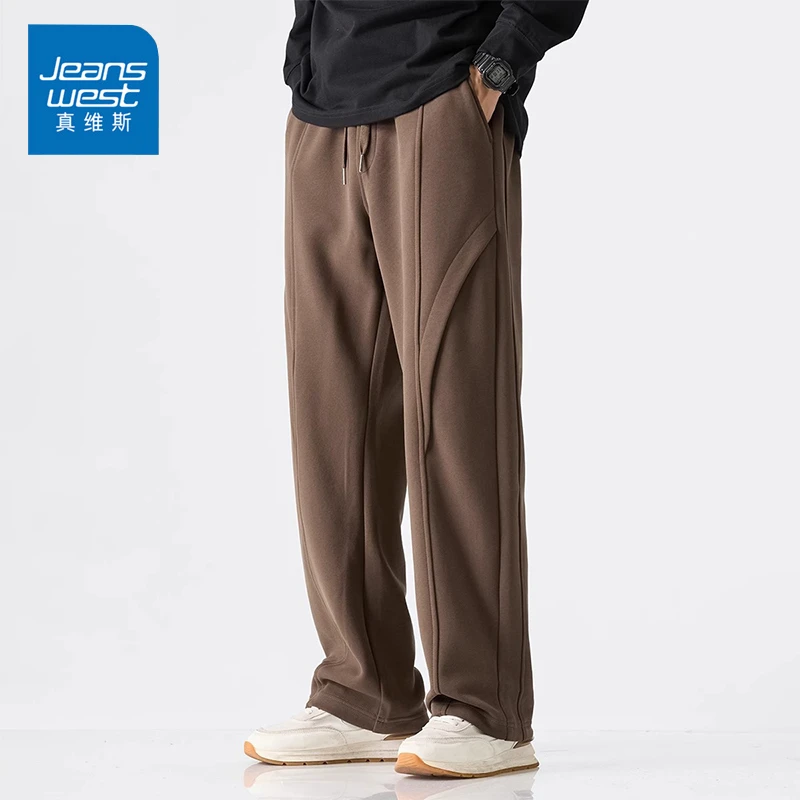 Jeanswest/真维斯男士美式复古休闲裤秋冬季宽松运动垂感直筒卫裤