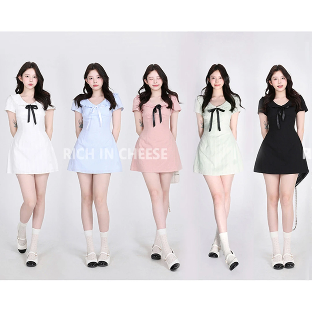金川川 造梦少女 【短裙版】法式夏季气质蝴蝶结棉质收腰连衣裙
