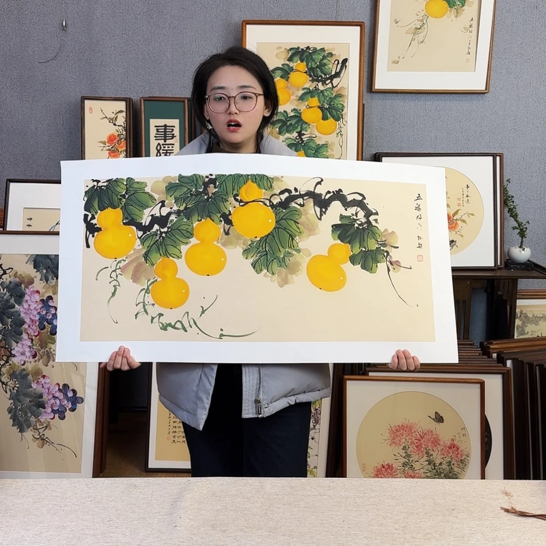 国画手绘带框尺寸：53*103