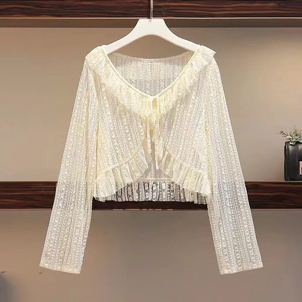 夏季搭配吊带裙的小外套罩衫长袖上衣超仙蕾丝外搭开衫女薄款披肩