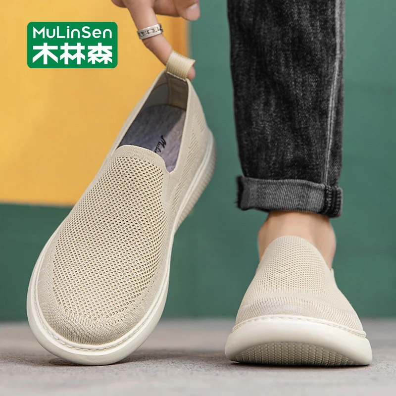 木林森老北京布鞋男士秋季薄款飞织透气爸爸鞋休闲软底一脚蹬男鞋