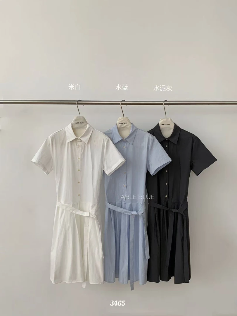 anna@653465 韩系简约气质翻领系带收腰衬衫裙 6-6