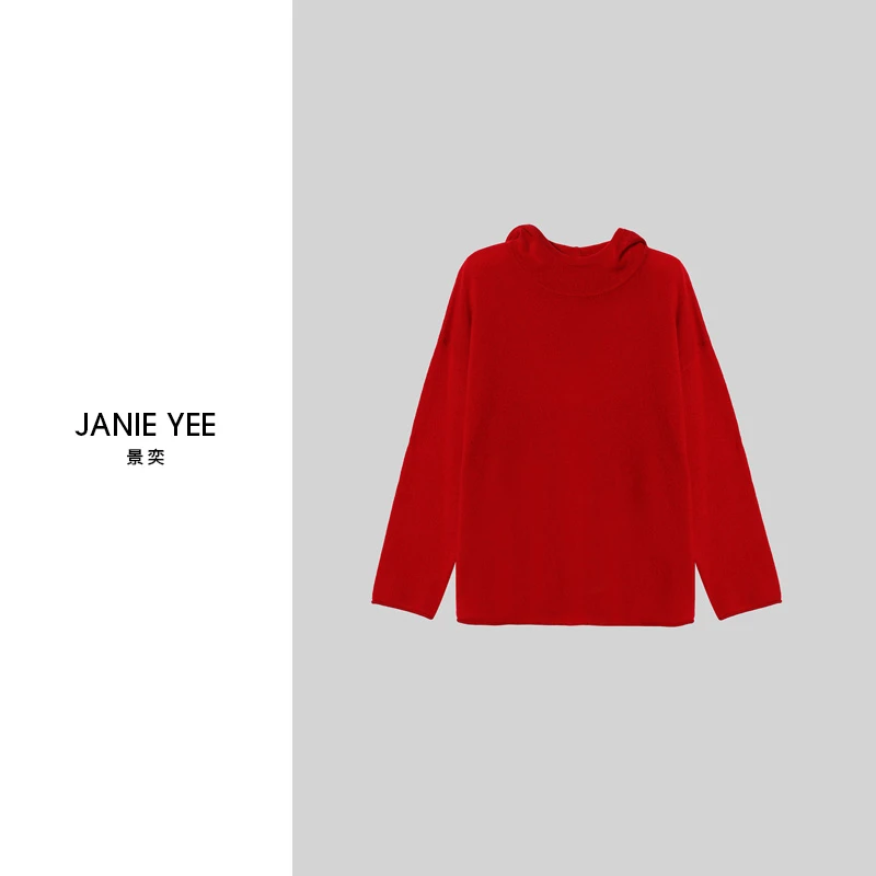 Janie Yee“爱豆咩绒” 高定100山羊绒连帽宽松上衣毛衣女 24A2665