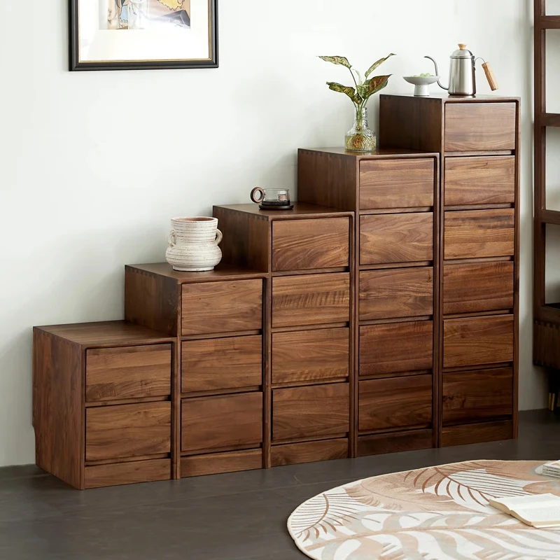 雅依格全实木斗柜黑胡桃木窄抽屉柜意式简约客厅卧室多功能储物柜