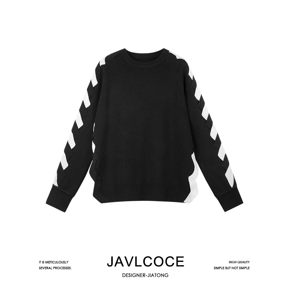 Z common设计感黑白拼毛衣减龄洋气宽松型慵懒风上衣 2305068
