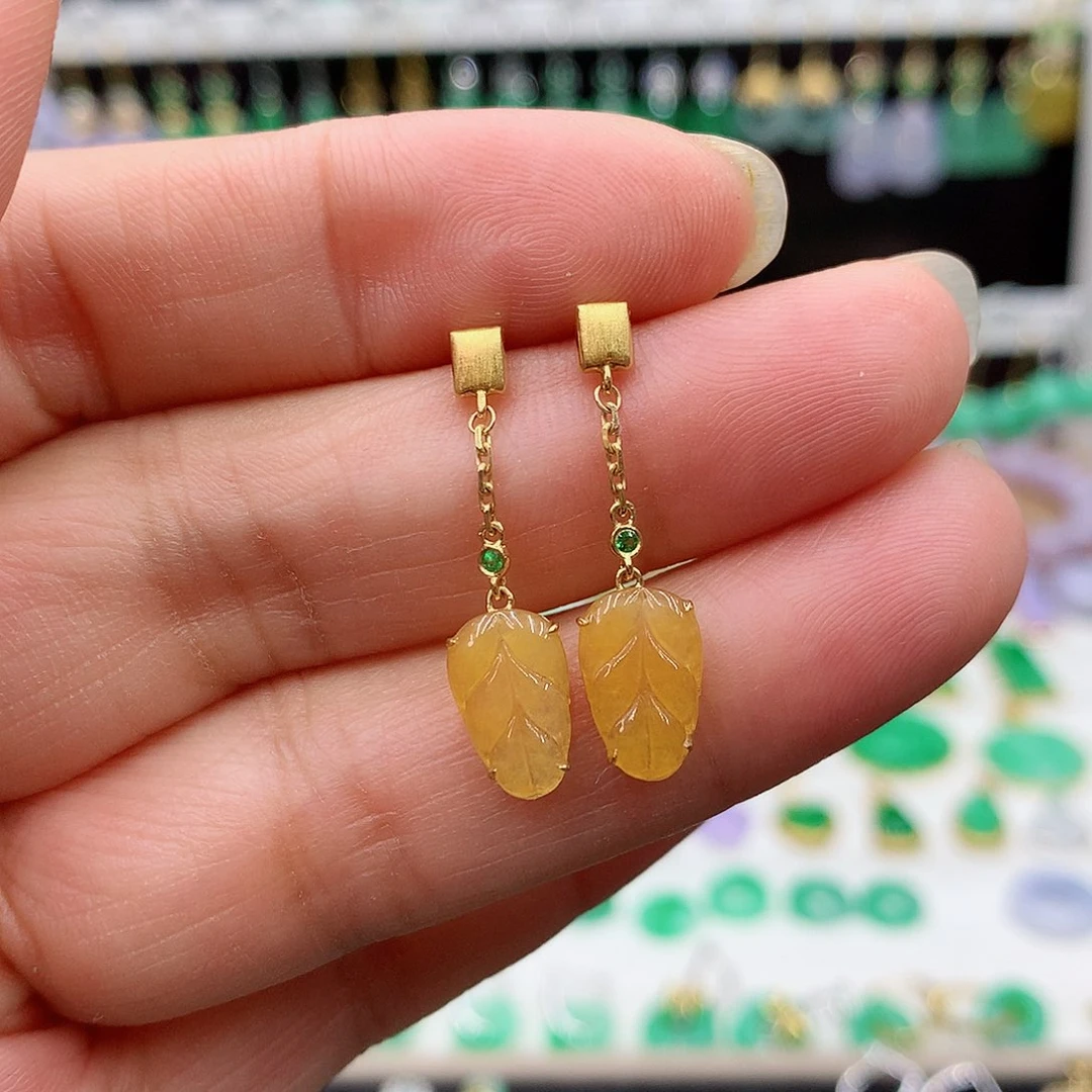 翡翠耳饰18K金镶嵌的