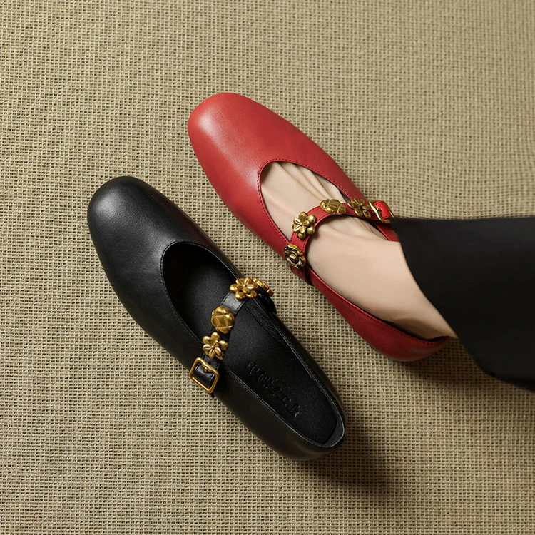 【跟高1.5cm】爆款猪蹄鞋尖头鞋浅口春秋2025年春季平跟真皮百搭女