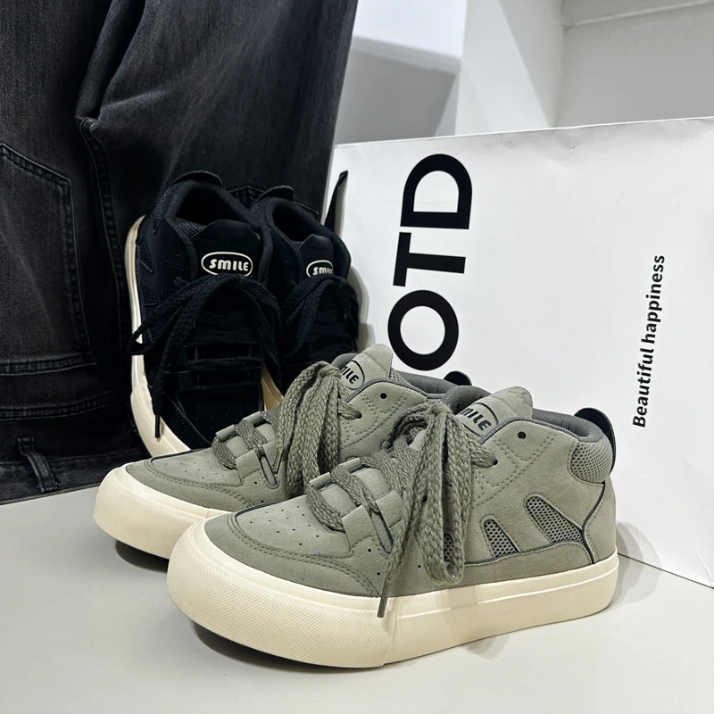 2025秋季新款爆款高帮休闲鞋男生增高厚底复古板鞋男款百搭潮鞋子