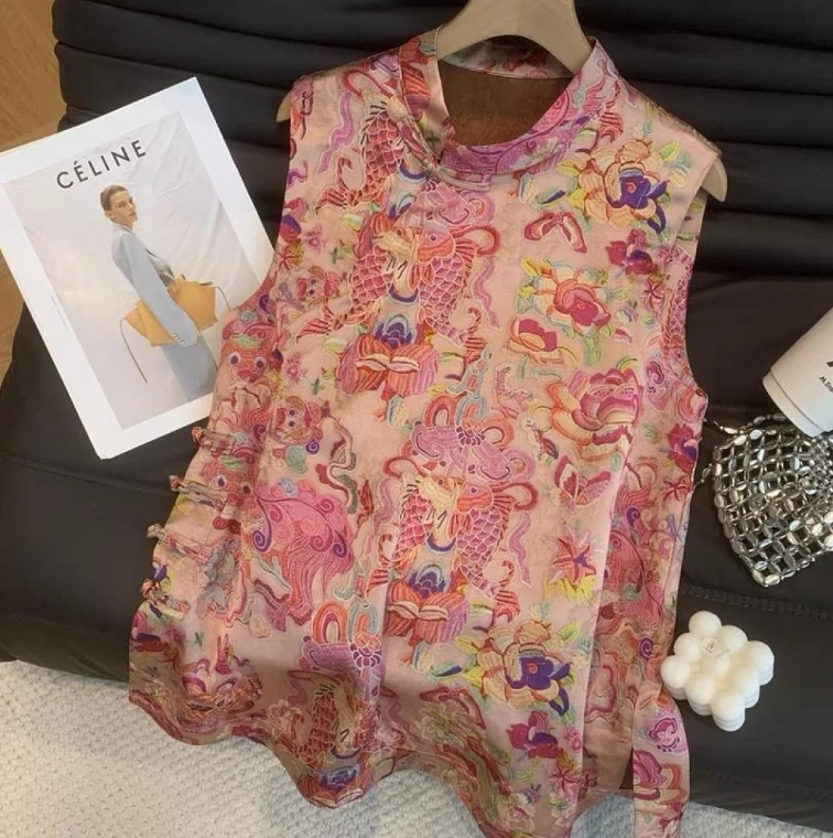 新中式国风无袖连衣裙女2025夏装轻奢复古盘扣显瘦减龄气质背心裙