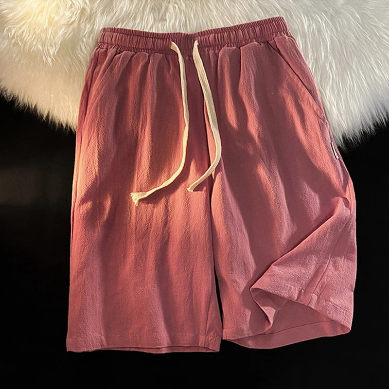 男士品质纯色短裤男夏季薄款外穿大裤头透气宽松休闲松紧腰五分裤