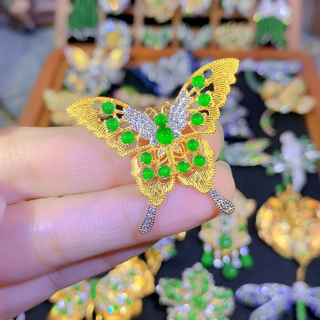 吊坠(不含链)银S925镶嵌翡翠