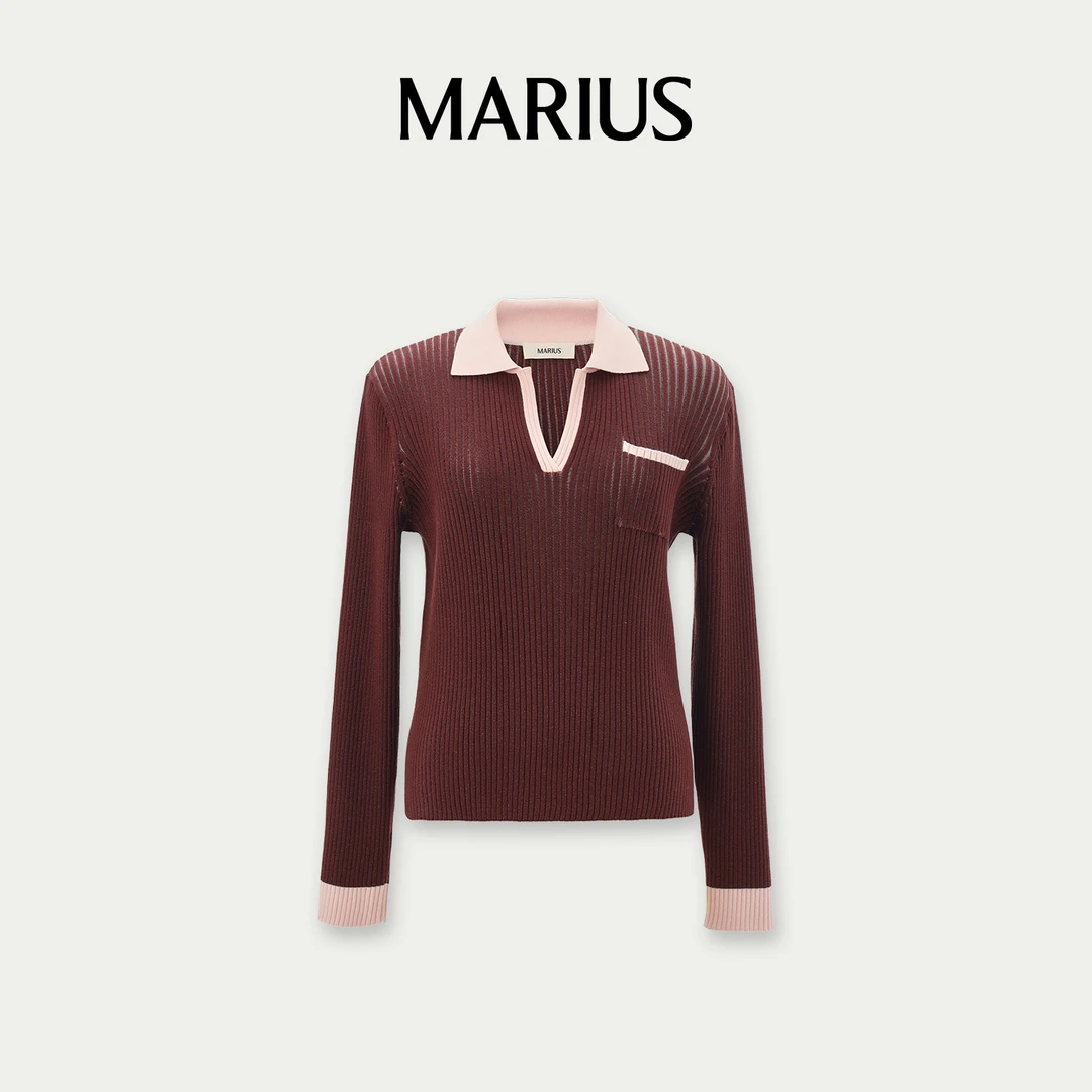 MARIUS经典POLO领罗纹针织套衫