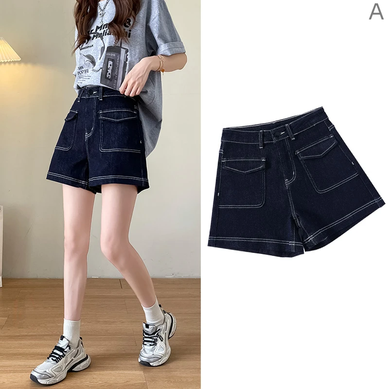 3353#丹宁色高腰A型牛仔短裤女2025新款高端弹力显瘦短裤女