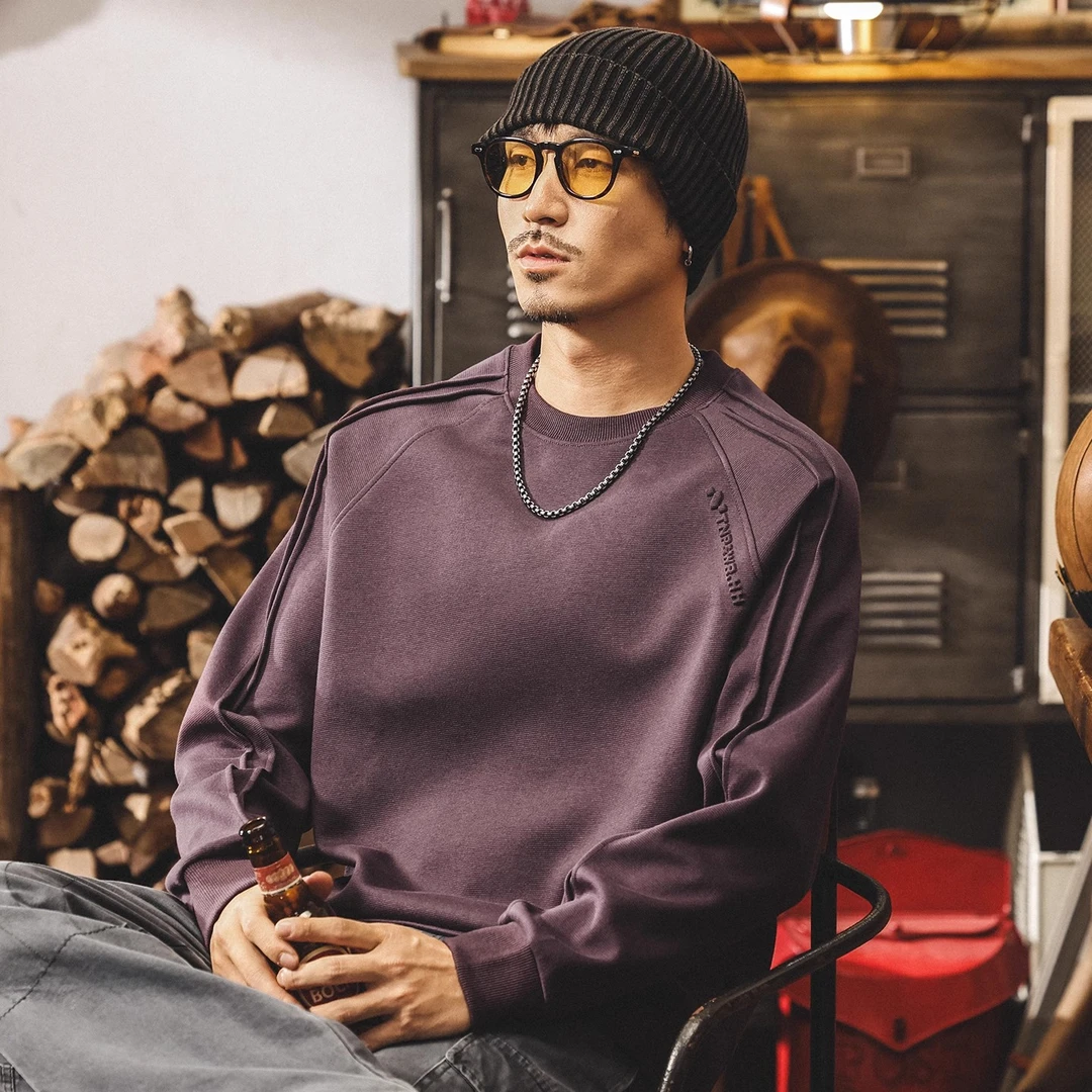 美式复古300g重磅t恤男长袖秋季2025新款圆领卫衣男春秋宽松上衣T