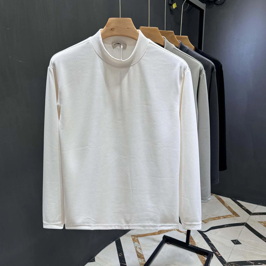 简约百搭半高领男士打底衫秋冬季日常穿搭舒适T恤精神小伙上衣服