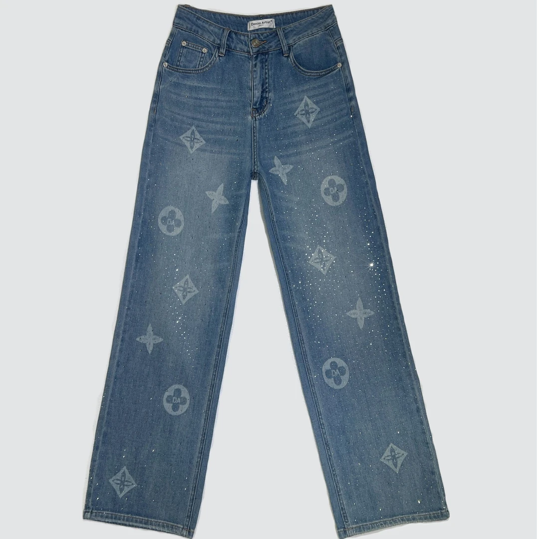 【VAZSLVE原创设计】2025夏季烫钻中高腰显高显瘦窄版直筒拖地裤