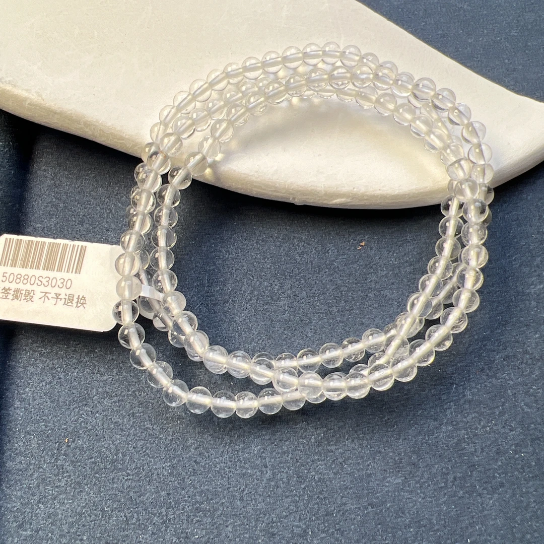 天然高净度白水晶圆珠多圈长链4mm