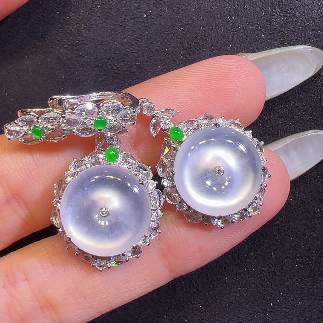 翡翠18K金镶嵌耳饰平安扣