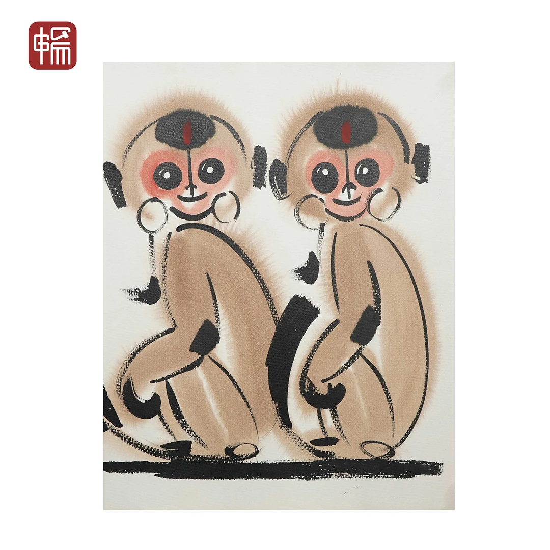 JH151 现当代 《双猴图》39*36（1.26）纸本镜片FL