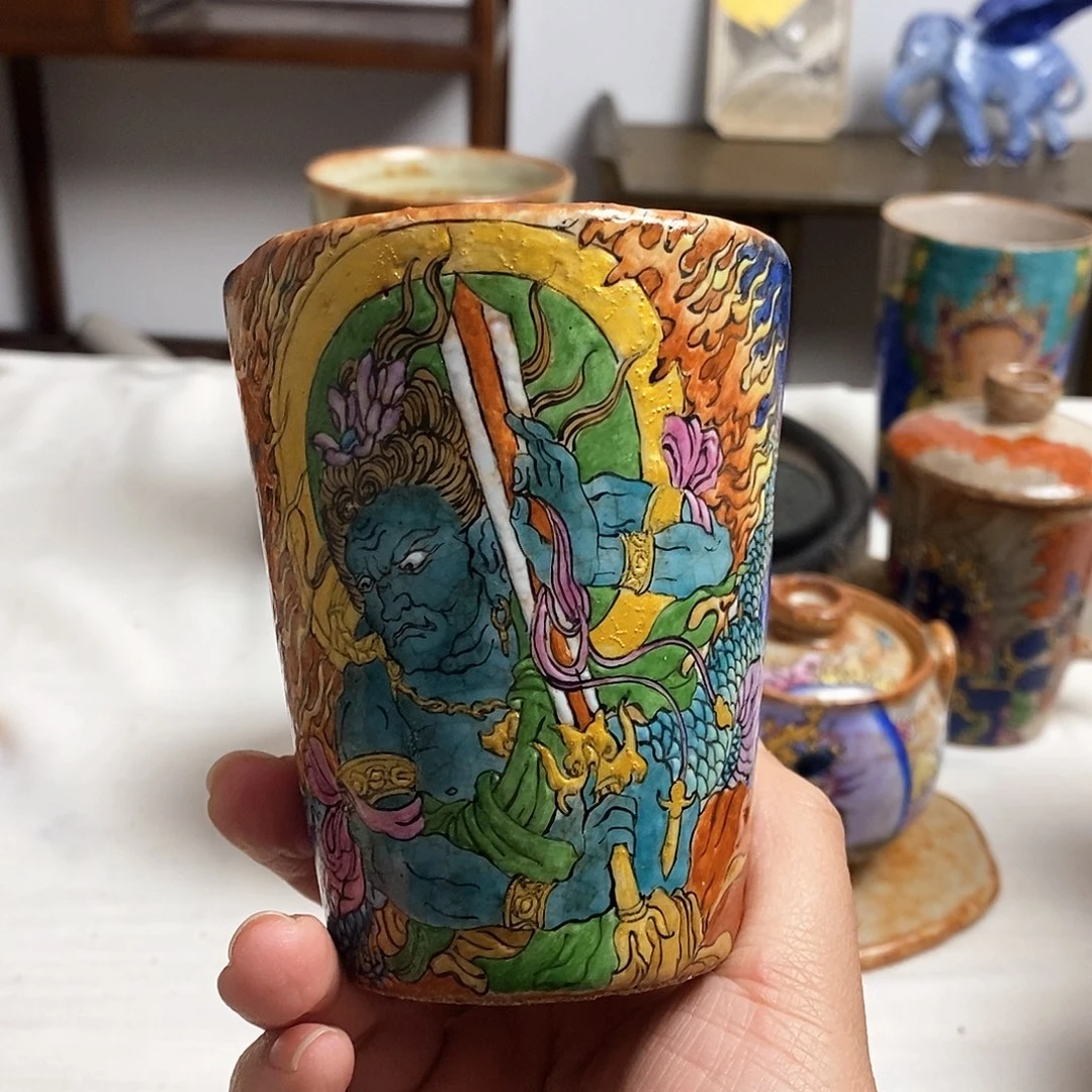 手工手绘不动明王茶杯