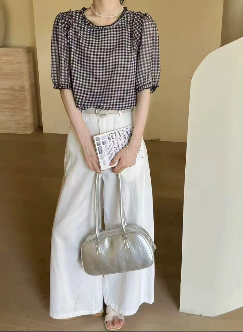 格子纹设计感短袖衬衫女夏季2025新款爆款气质减龄超好看上衣潮牌
