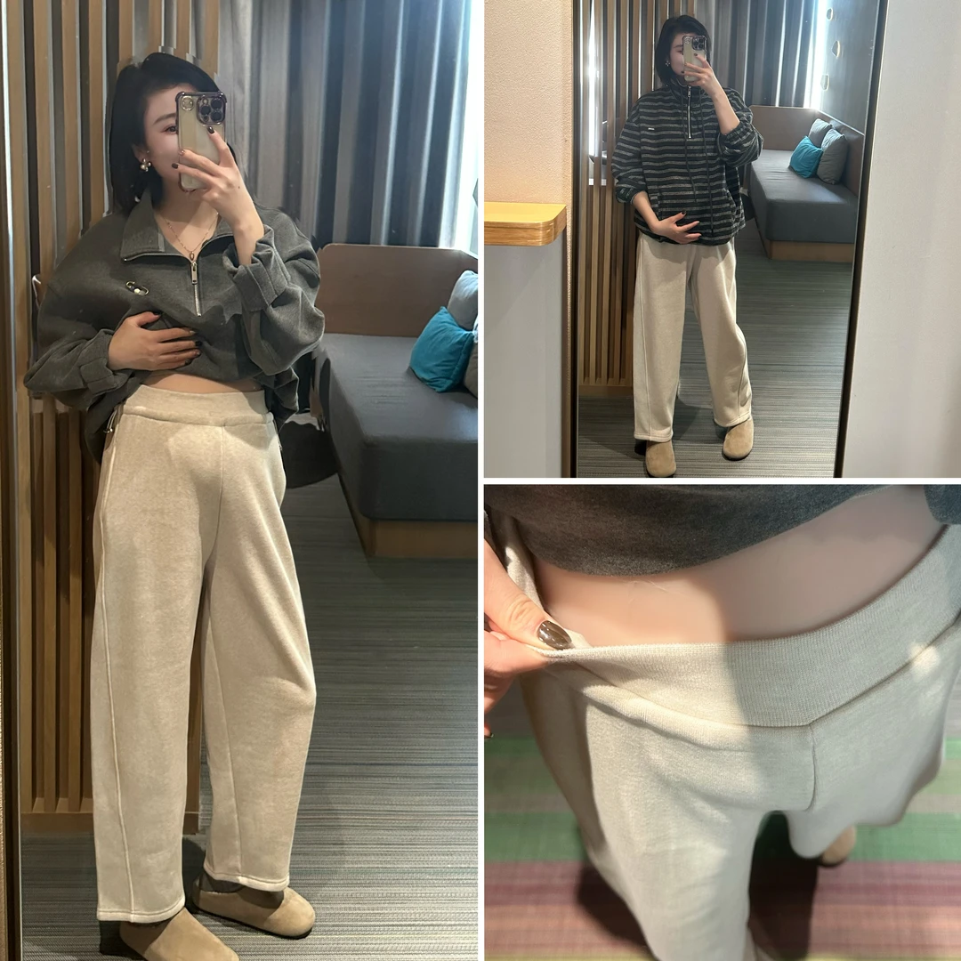 孕妇裤秋冬新款外穿加绒保暖宽松百搭垂感糯米裤无托腹奶奶裤