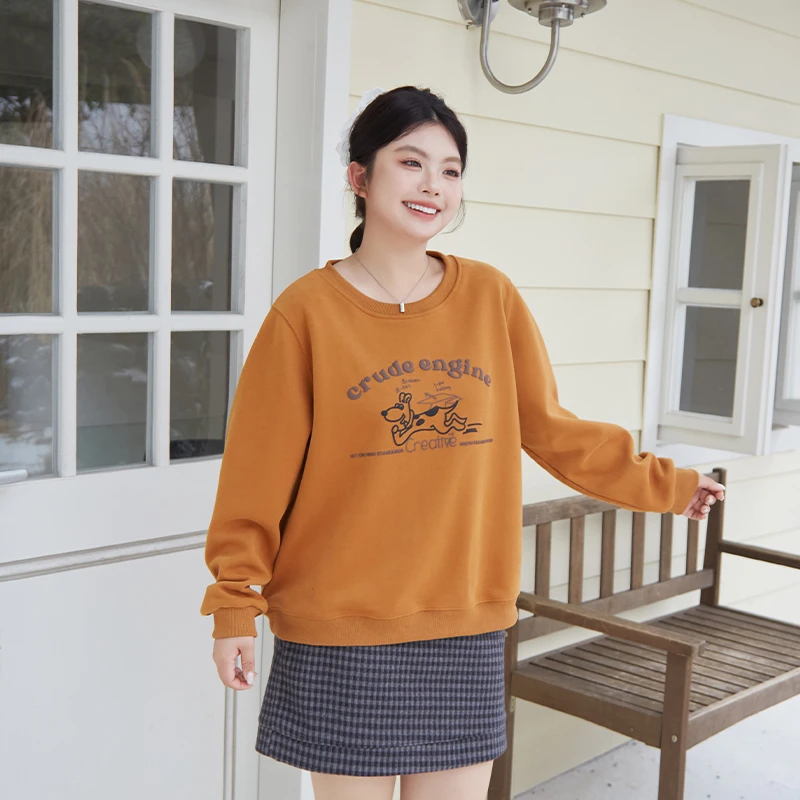 2024秋冬新款韩版大码女装微胖宽松小狗字母圆领长袖卫衣 3832