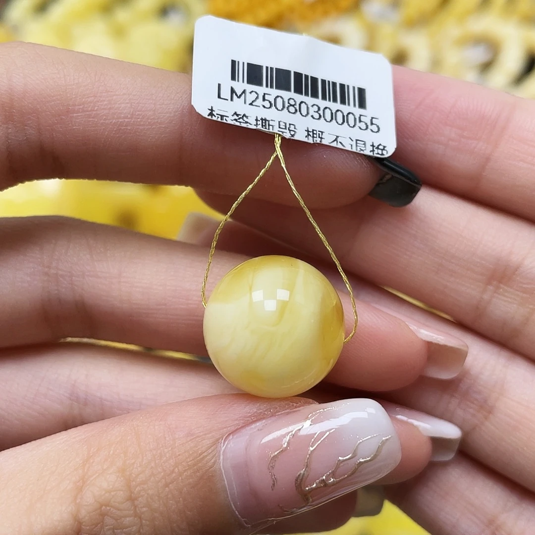 琥珀未镶嵌裸石15.9mm圆珠蜜蜡 冰片