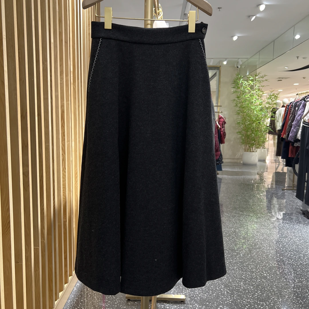声雨竹1R236秋冬新款高腰A字毛呢半身裙遮肚子显瘦气质大摆长裙
