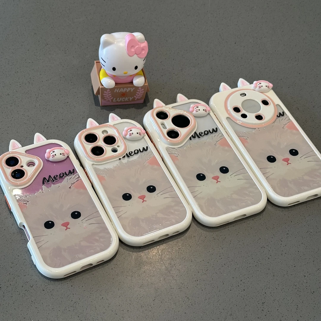 欧克里里小白猫耳机kt兔耳朵适用苹果16手机壳华为vivo小米15oppo