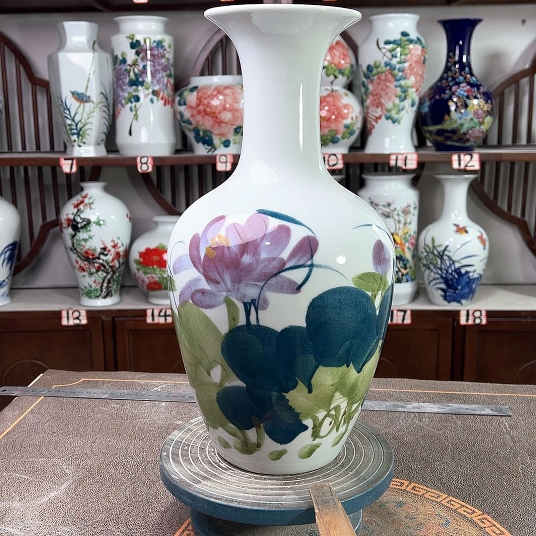 摆件陶景德镇陶瓷棒紫荷