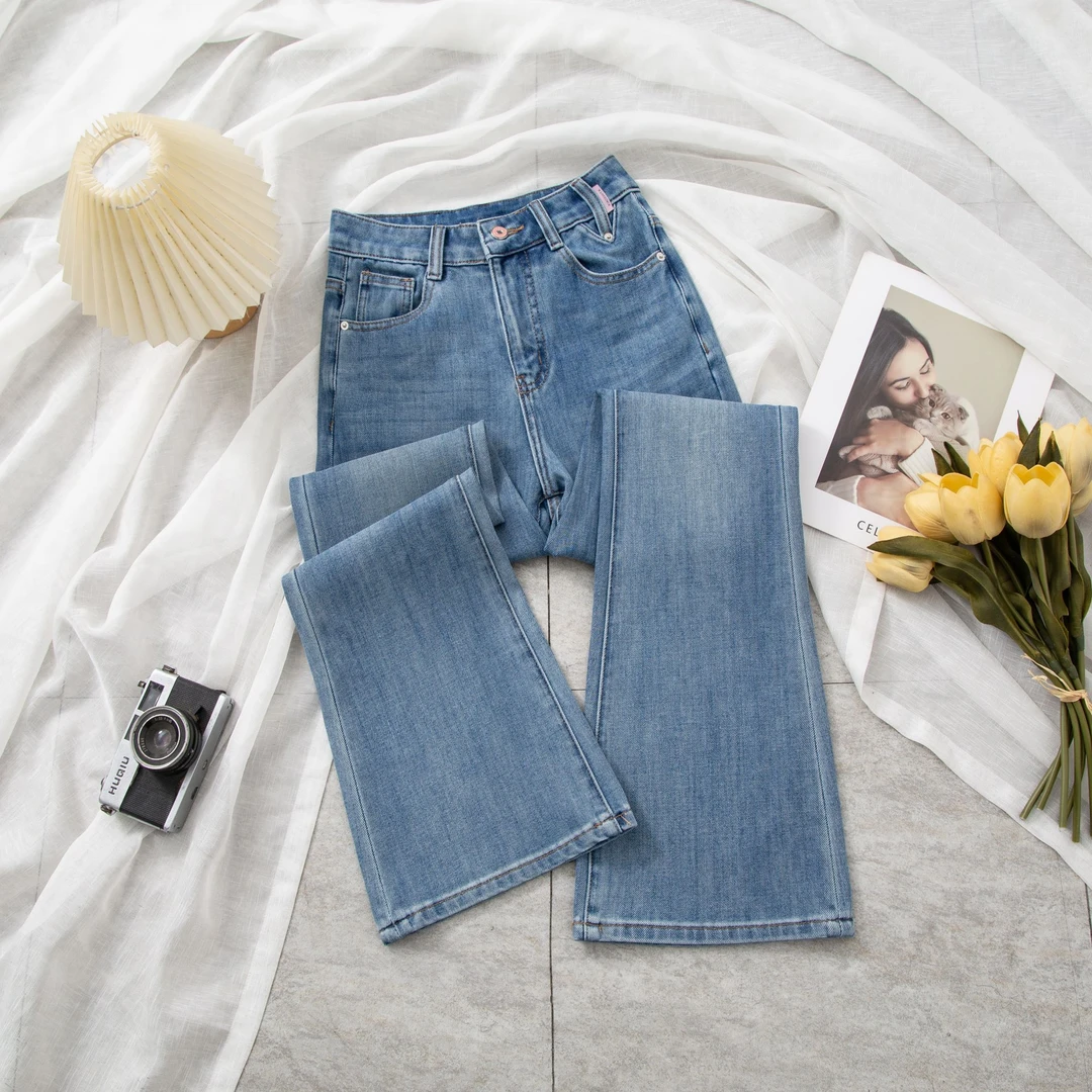 【Y胖哥-碧落蓝】四面弹 春季时尚直筒微喇裤高腰显高百搭女牛仔