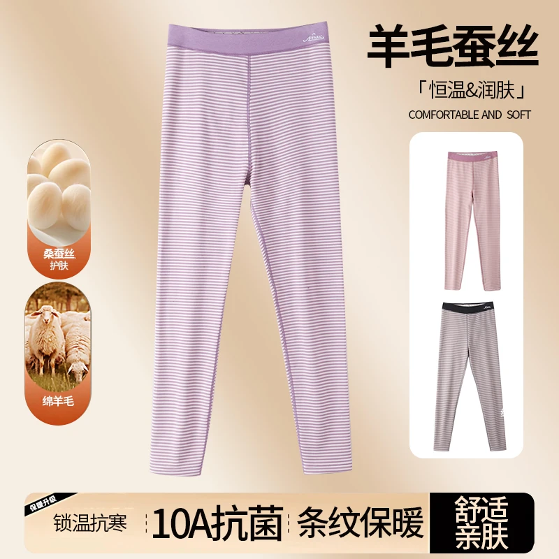 2025款女款条纹加绒加厚高弹保暖裤TW632【kk】