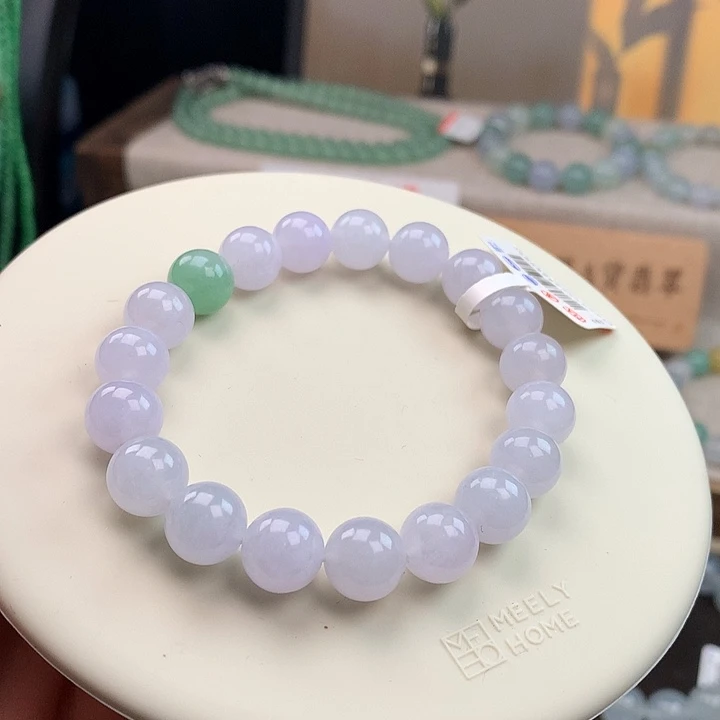 翡翠未镶嵌手链纯白无瑕点绿，冲单福利