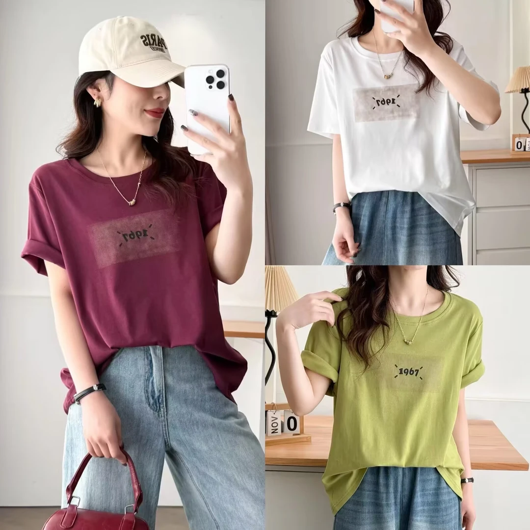 胖mm微胖大码宽松印花短袖T恤圆领设计休闲百搭时尚上衣穿搭夏