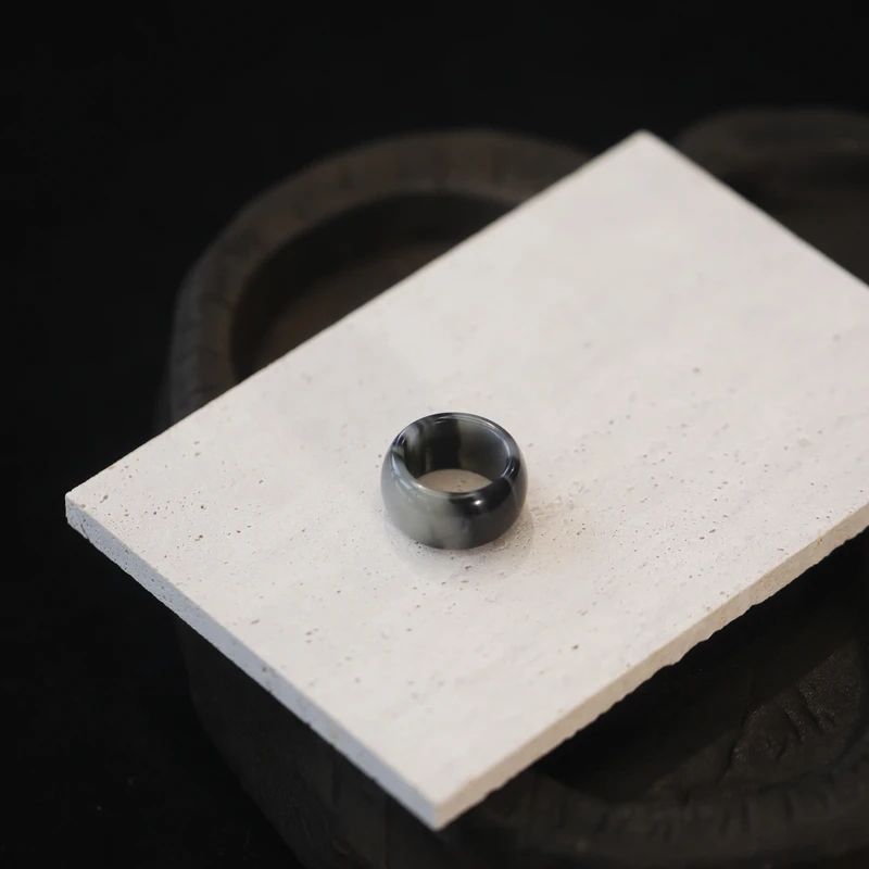 麦麦【晚之】天然和田玉青花  戒指 多样性发一