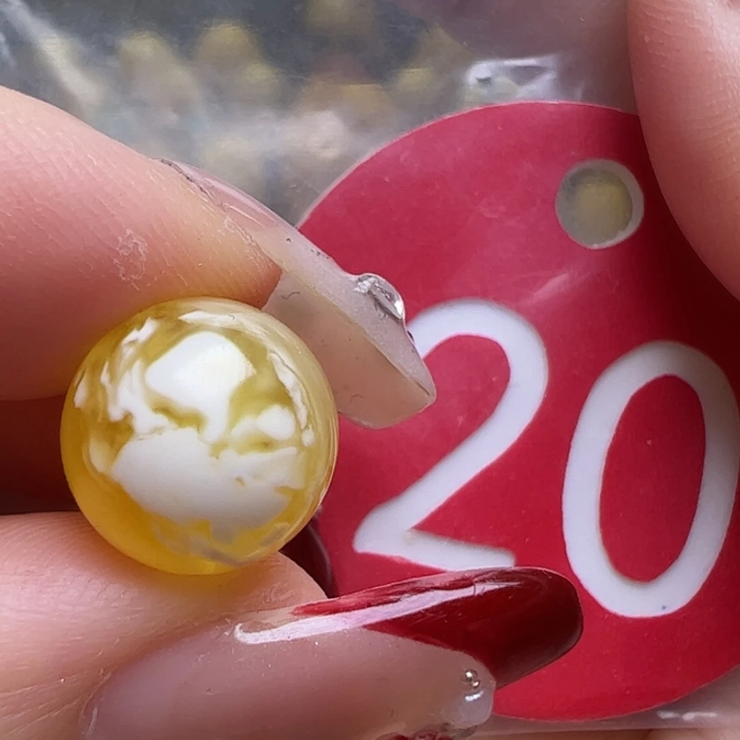 蜜蜡未镶嵌珠宝奇石11mm金漆白妖花圆珠