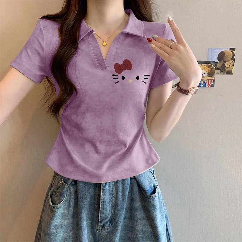 清仓捡漏~2025扎染polo领短款T恤季夏设计感修身粉色短袖上衣女