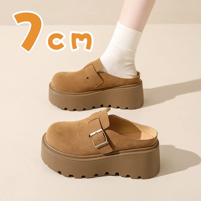高跟勃肯拖鞋34-39小码增高7cm春夏季复古英伦风圆头厚底学生包头