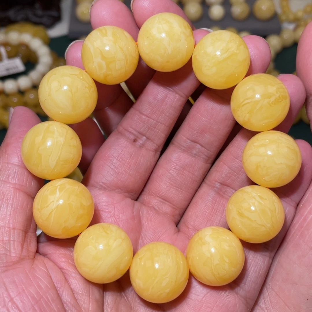 蜜蜡未镶嵌珠宝奇石20mm焦皮同料圆珠手串54.5微瑕