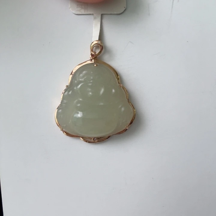 颈饰18K金镶嵌和田玉W佛公