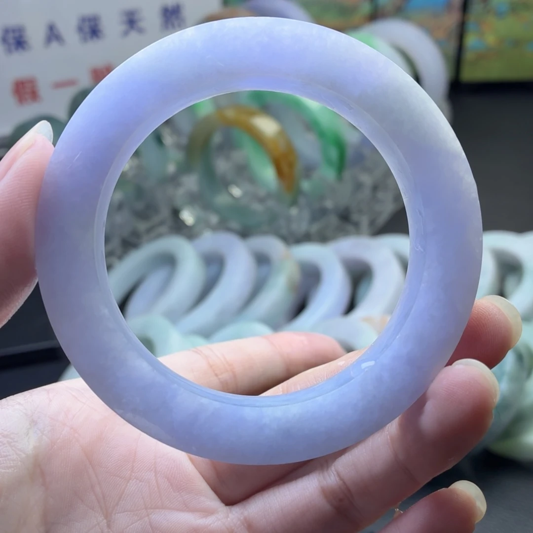 定制翡翠未镶嵌手镯冰紫，大漏
