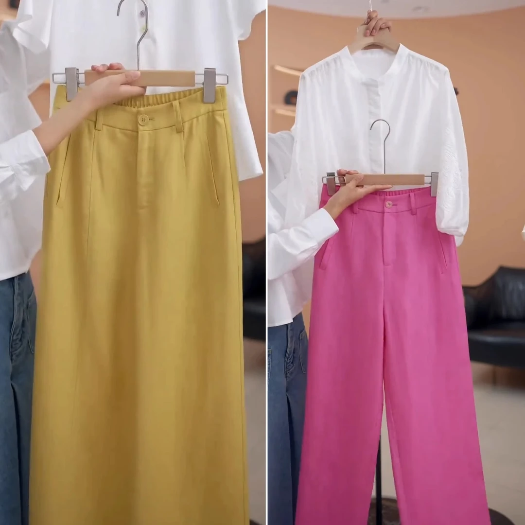 超好看天丝亚麻阔腿裤女2025夏季薄款松紧高腰显瘦休闲棉麻直筒裤