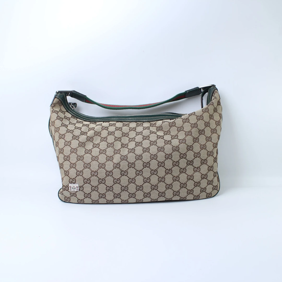 95新 GUCCI/古驰 老花绿拼中古饭盒单肩包